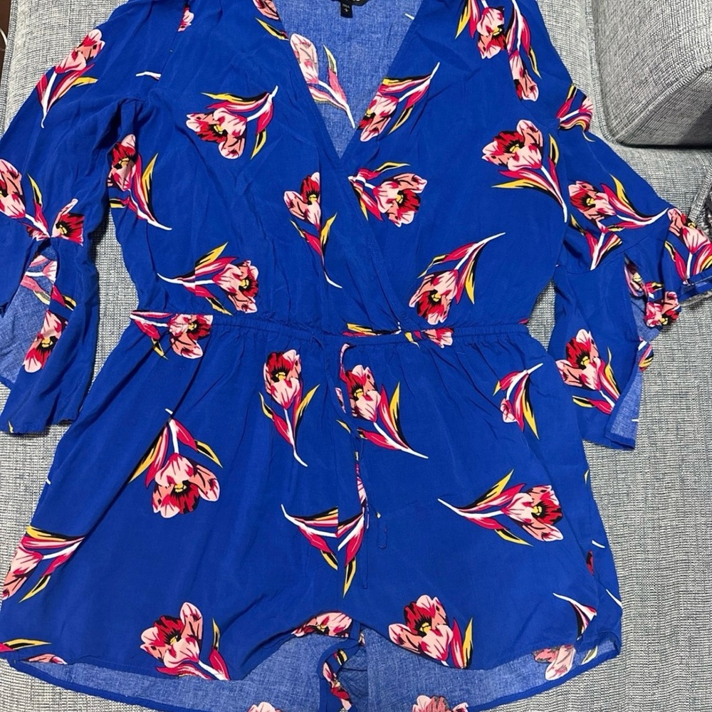 Express Blue Romper with Pink Floral Design